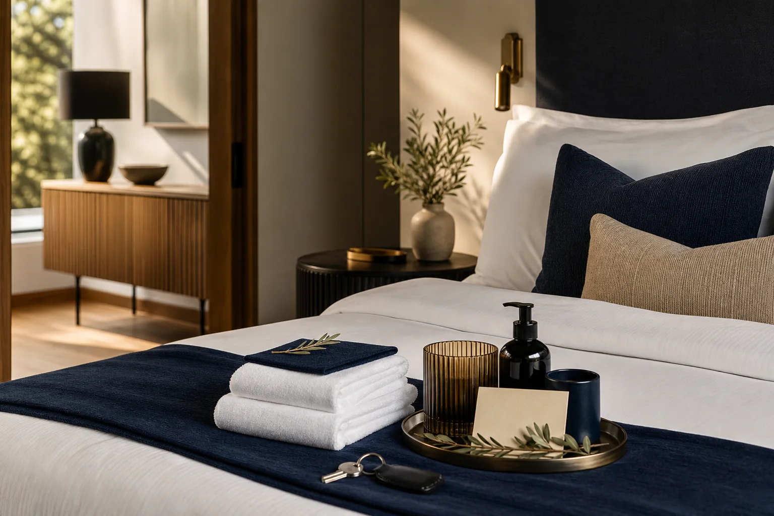 Folded towels and arrival details prepared for a Maison stay